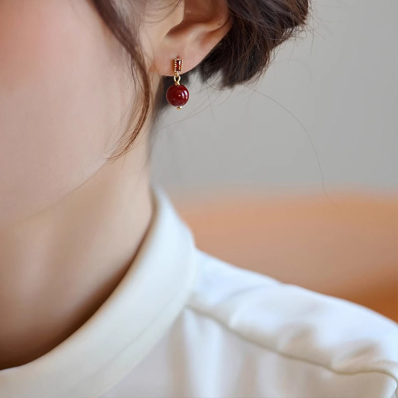 KarmaRipple's 925 Sterling Silver Posts 14K Gold Filled Cinnabar Bead Zircon Calm Earrings p2