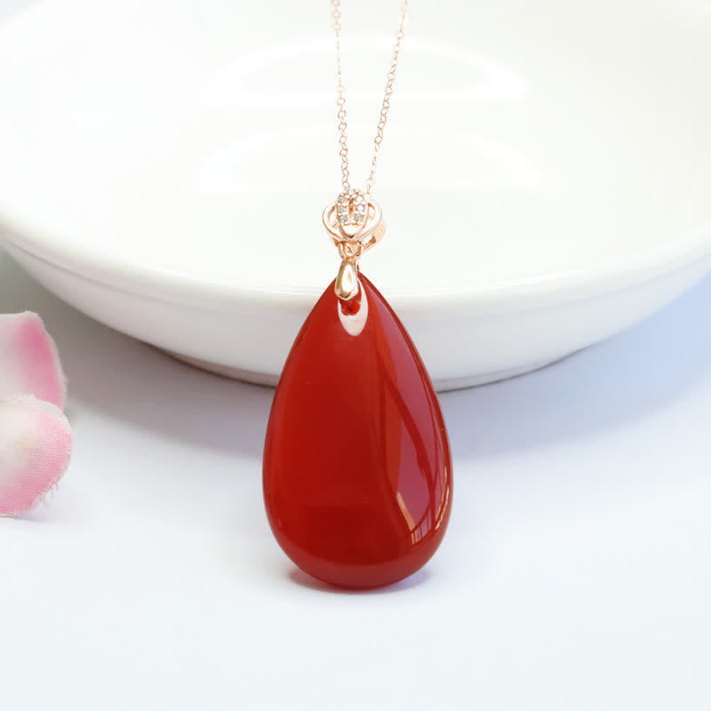 KarmaRipple's 925 Sterling Silver Waterdrop Red Agate Confidence Pendant Necklace p2