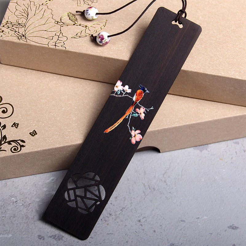 KarmaRipple's Oriole Bird Flower Ebony Wood Bookmarks With Gift Box p1