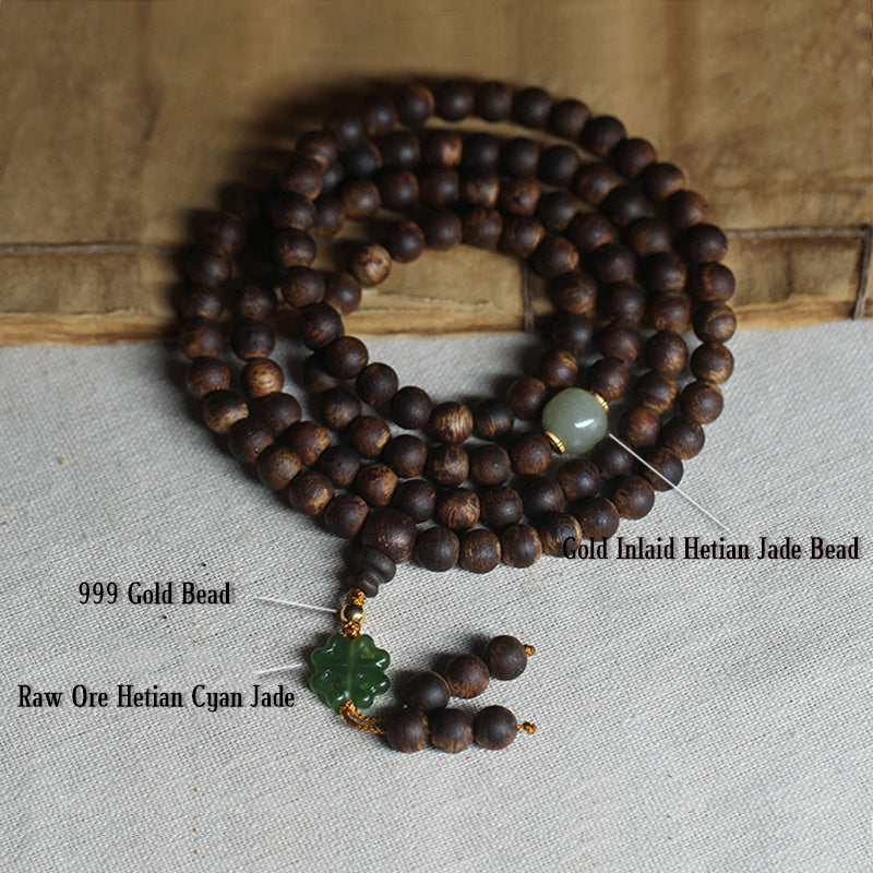 KarmaRipple's 108 Mala Beadwork Nha Trang Bai Qinan Agarwood Jade 999 Gold Peace Bracelet (Only one in stock) p16