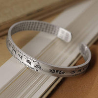 KarmaRipple's 999 Sterling Silver Om Mani Padme Hum Lotus Wisdom Bracelet Bangle
