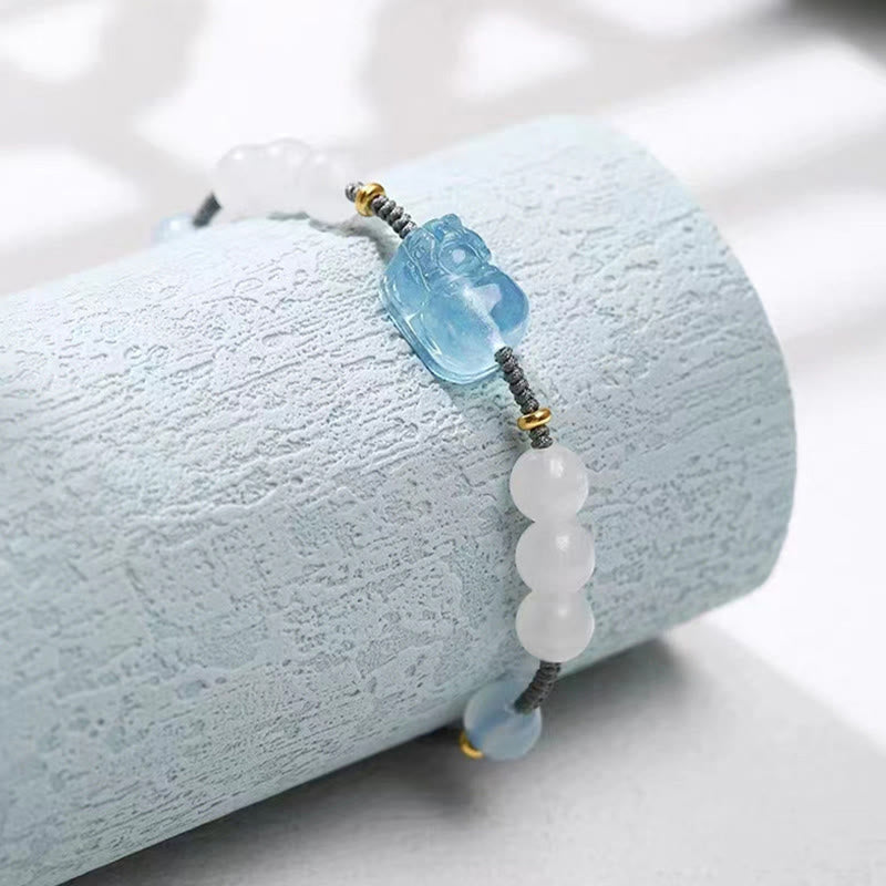 KarmaRipple's Authentic Aquamarine PiXiu Hetian Ivory Jade Balancing Bracelet p7