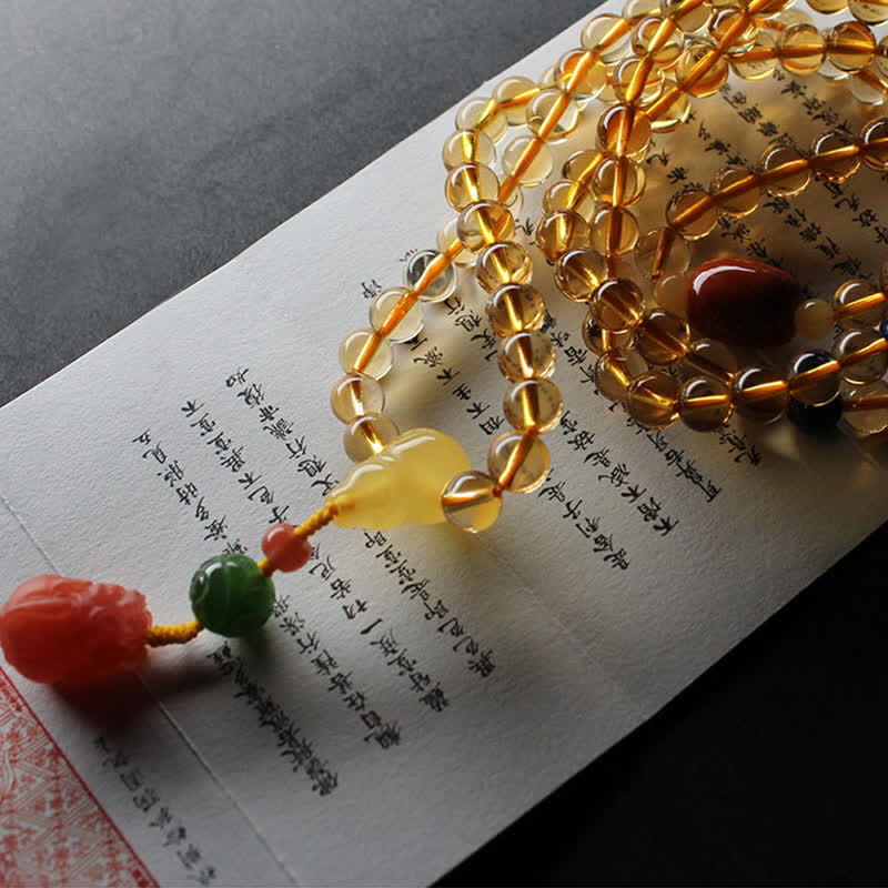 KarmaRipple's 108 Mala Beadwork Authentic Citrine Amber Peace Buckle Red Agate PiXiu Protection Talisman Bracelet p23