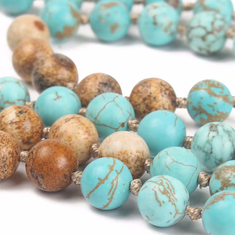 KarmaRipple's 108 Mala Beadwork Turquoise?Picture Jasper Wisdom Tassel Bracelet p3