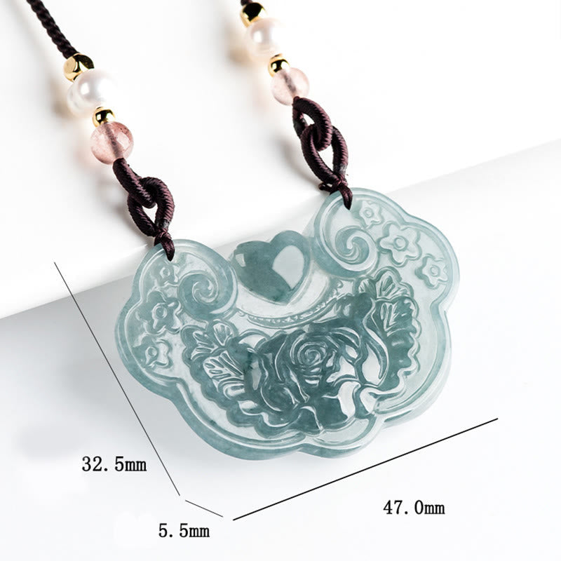 KarmaRipple's Authentic Jade Peony Flower Lock of Good Wishes Prosperity Pendant Necklace p9