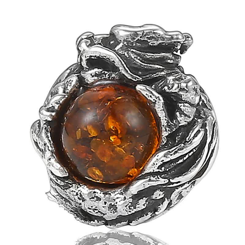KarmaRipple's 925 Sterling Silver Authentic Amber Dragon Success Protection Stud Earring p14