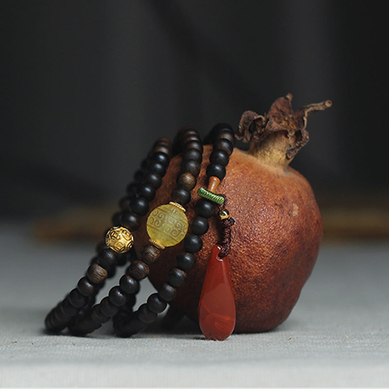KarmaRipple's 999 Gold Nha Trang Heiqinan Agarwood Amber Red Agate Strength Meditation Bracelet p3