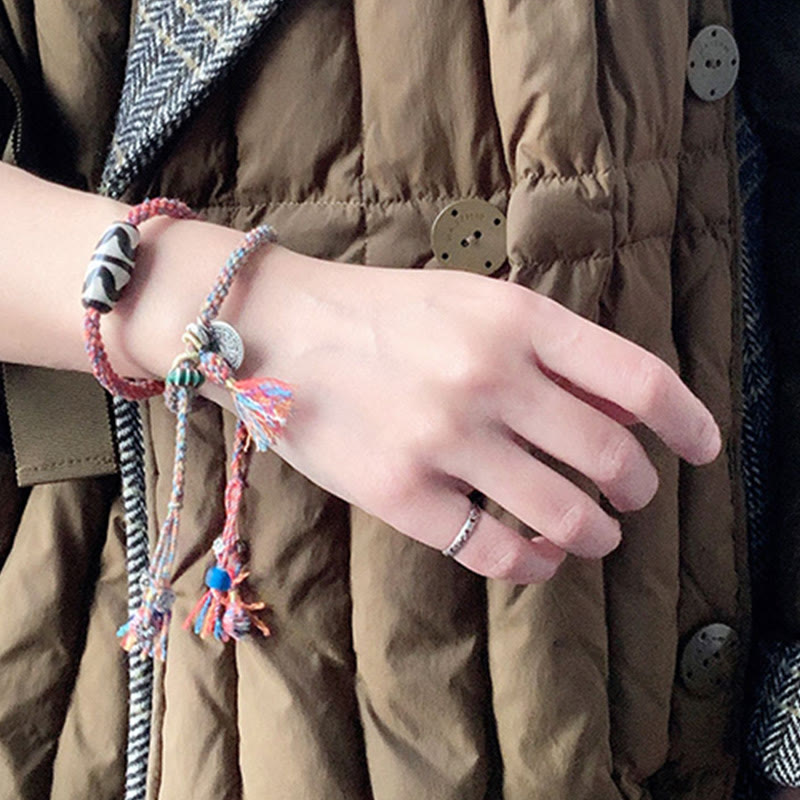 KarmaRipple's Tibetan 925 Sterling Silver Om Mani Padme Hum Handmade Dzi Bead Protection Braid Bracelet p11